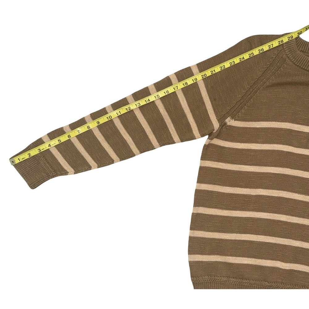 LL Bean Signature Mens Striped Cotton Crewneck Raglan Sweater Brown Cream Medium - Picture 8 of 8